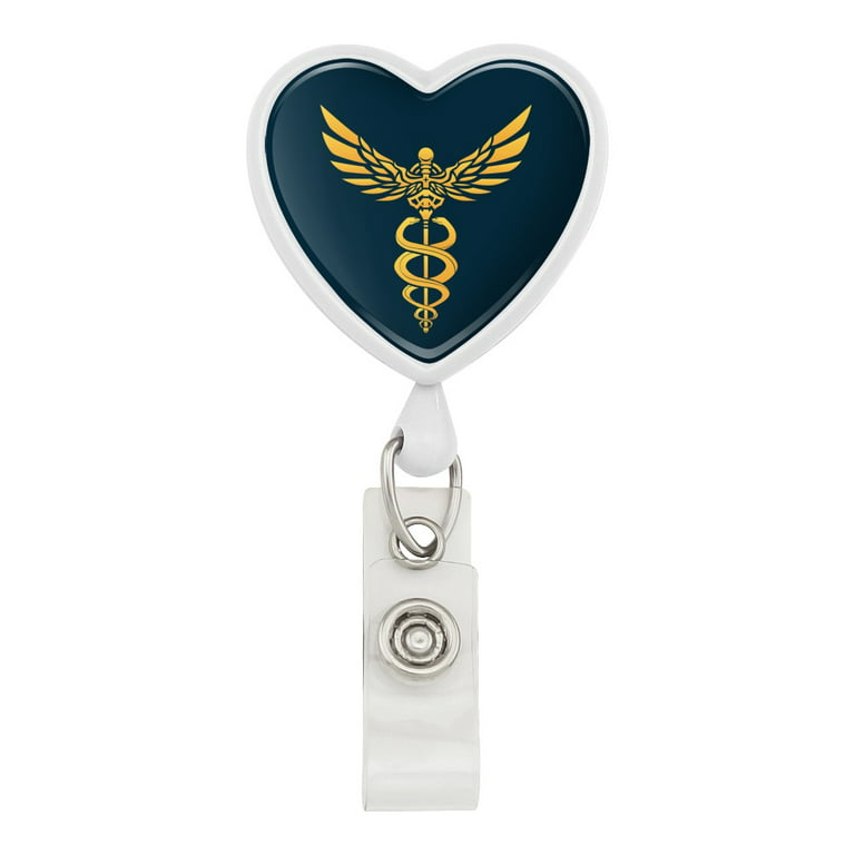 Caduceus Medical Symbol Doctor Nurse EMT Heart Lanyard Retractable Reel  Badge ID Card Holder 