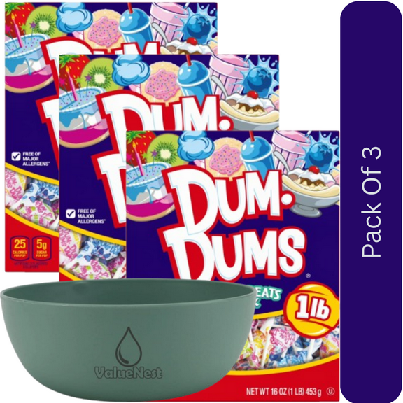Dum Dums Limited Edition Assorted Lollipops Party Box Hard Candy 16 oz with Olive Green Bowl by ValueNest