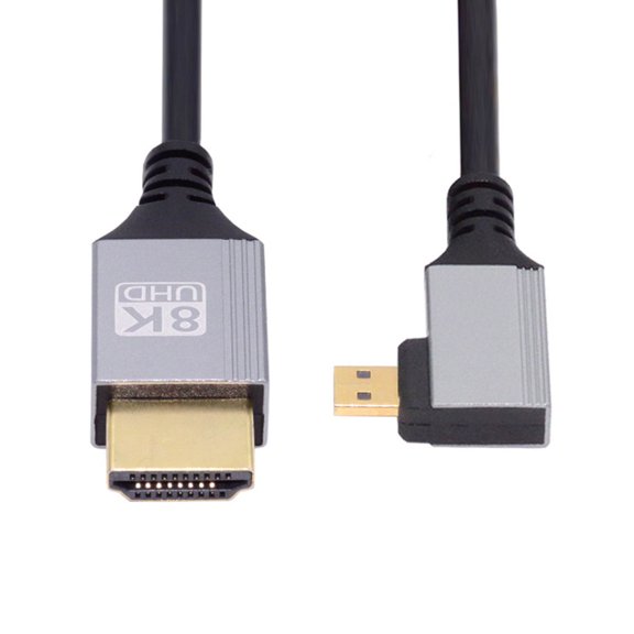 JSER 90 Degree Right Angled Micro HDMI 2.1 Ultra Thin HDTV Cable 8K 4K Hyper Super Flexible Slim Cord Type-A to Type-D for Camera HDTV