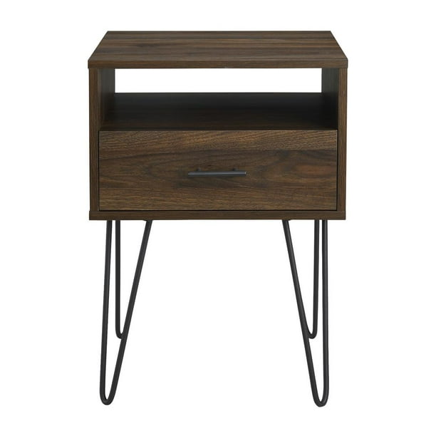 18" Modern Single Drawer Hairpin Leg Side Table Dark Walnut Walmart