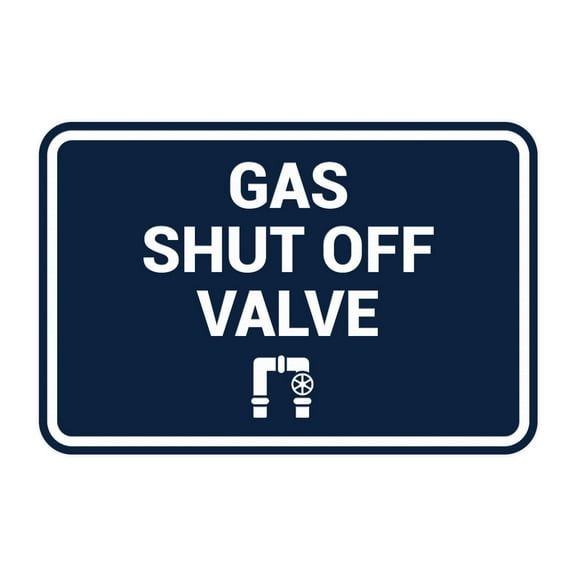 Signs ByLITA Classic Framed, Gas Shut Off Valve Sign (Navy Blue / White) - Large