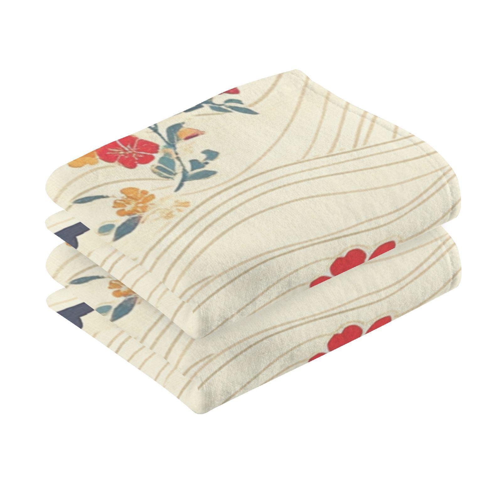 Bohemia Lines Flowers Hand Towels Cotton Bath Towels Large Face Towels Absorbent for Bathroom 2 Packs