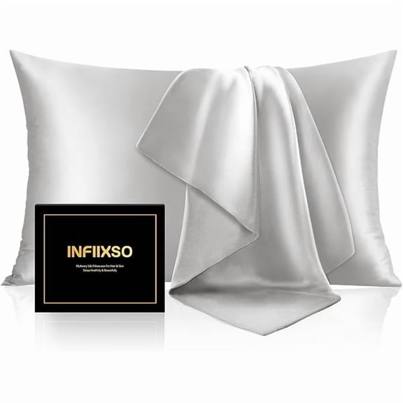 LYH Mulberry Silk Pillowcase for Hair and Skin, Silk Pillow Cases Standard Size with Hidden Zipper 20x26 Inches, Ultra Smooth and Soft Cooling Pillow Cases for Hot Sleepers(Light Grey, 1 Pack)