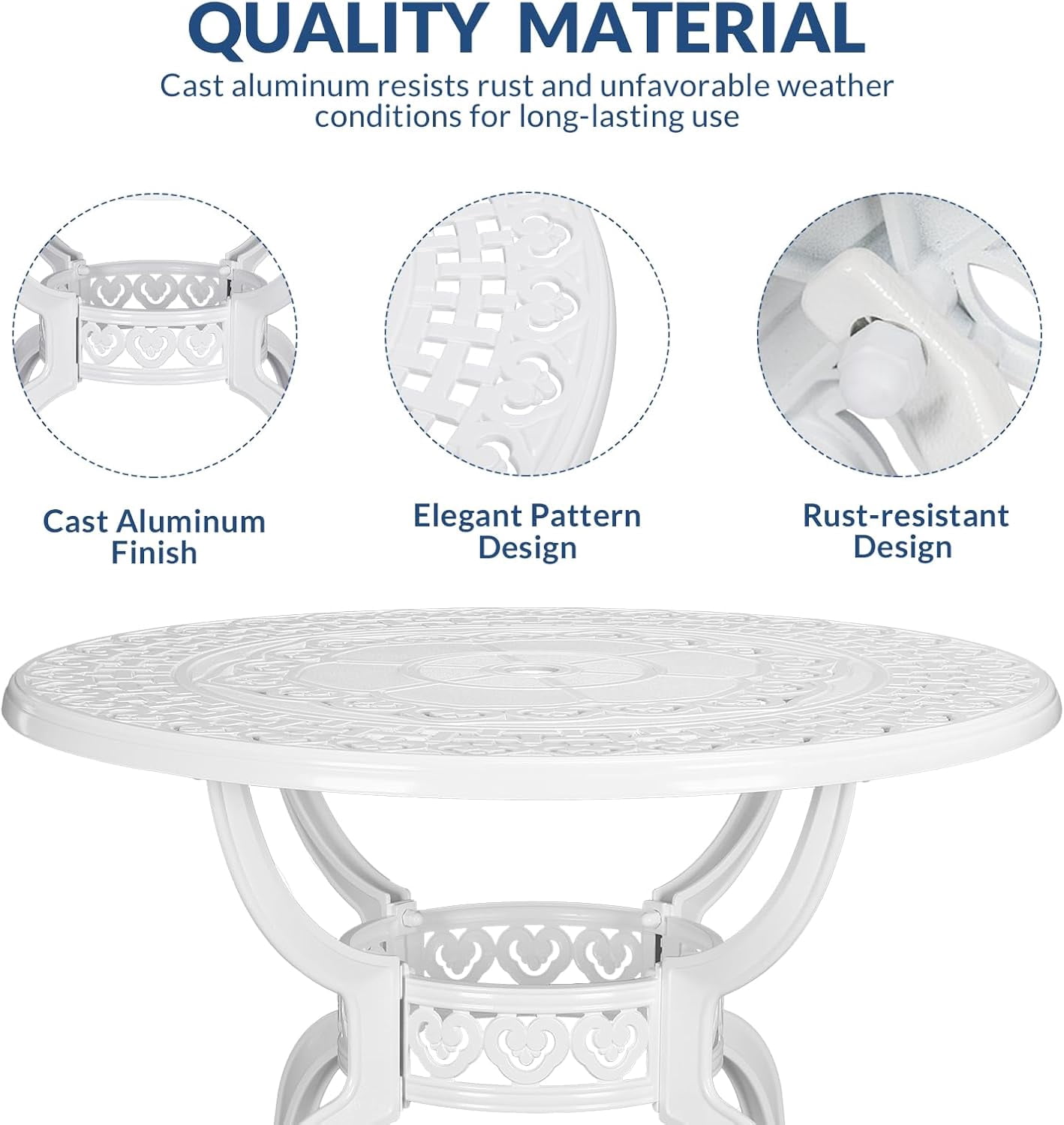 5-Piece Outdoor Patio Dining Set, All-Weather Cast Aluminum Furniture Conversation Set, Include 4 Chairs and a 38.5" Round Table with Umbrella Hole for Balcony, Lawn, Garden