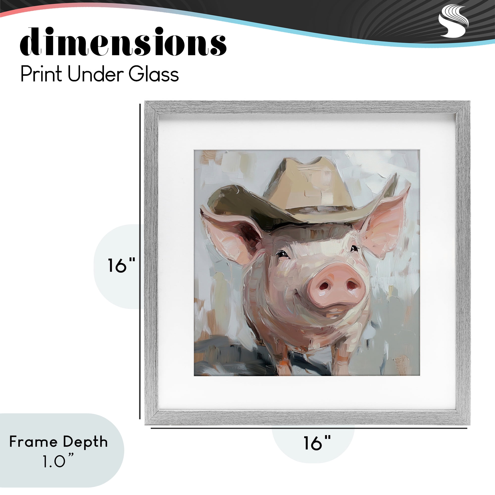 Stupell Industries Cowboy Chester Pig Gray Framed Print Under Glass, design by Tina LeCour