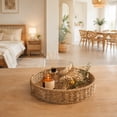 thumbnail image 6 of DAMAI Round Wicker Serving Tray with Handle, Hand‑Woven Natural Material Built in Cut Out Handle, Rustic Multipurpose Tray for Coffee Table Kitchen Countertop Dining Table Fruit Organizer, 6 of 6