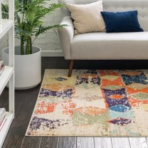 Unique Loom Vivid Collection Area Rug - Chennai (9' x 12' Rectangle Ivory/Blue)