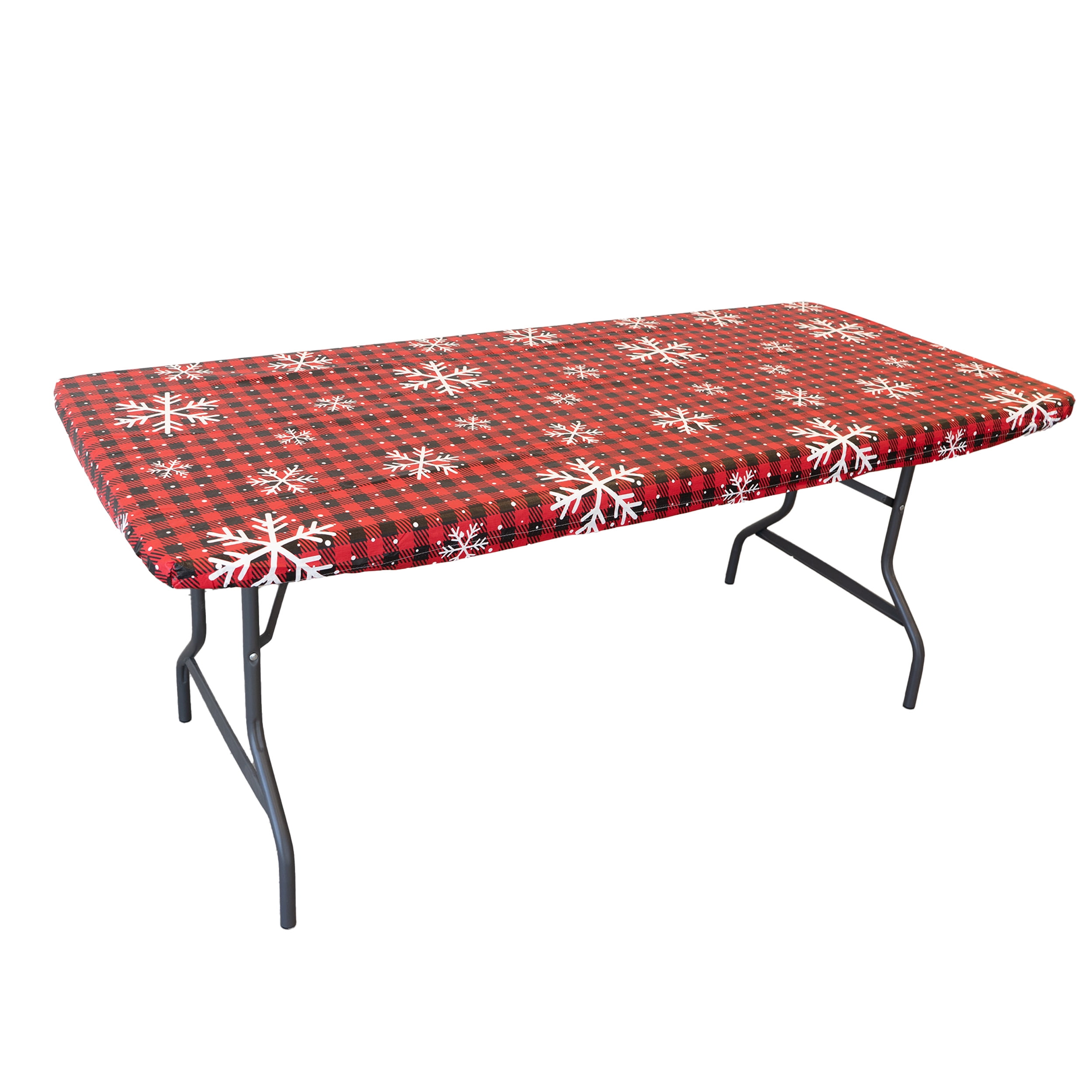Waverly Inspirations Vinyl Tablecover With Flannel Backing, 6Ft Table, 72" x 30", Snowflake Red, 1 PK