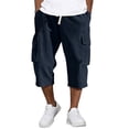 thumbnail image 2 of Dwelliawo Corduroy Men's Capri Pants Cargo Long Shorts Cargo Capri 3/4 Pants Multi-Pockets Below Knee Shorts Casual Travel Elastic Waist Long Pants Navy L, 2 of 9
