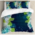 thumbnail image 3 of Navy Duvet Cover Set, Sketchy Abstract Blossoms Flowers with Leaves on Grunge Backdrop, Decorative 2 Piece Bedding Set with 1 Pillow Shams, Twin Size, Pale Green Navy Blue, by Ambesonne, 3 of 3