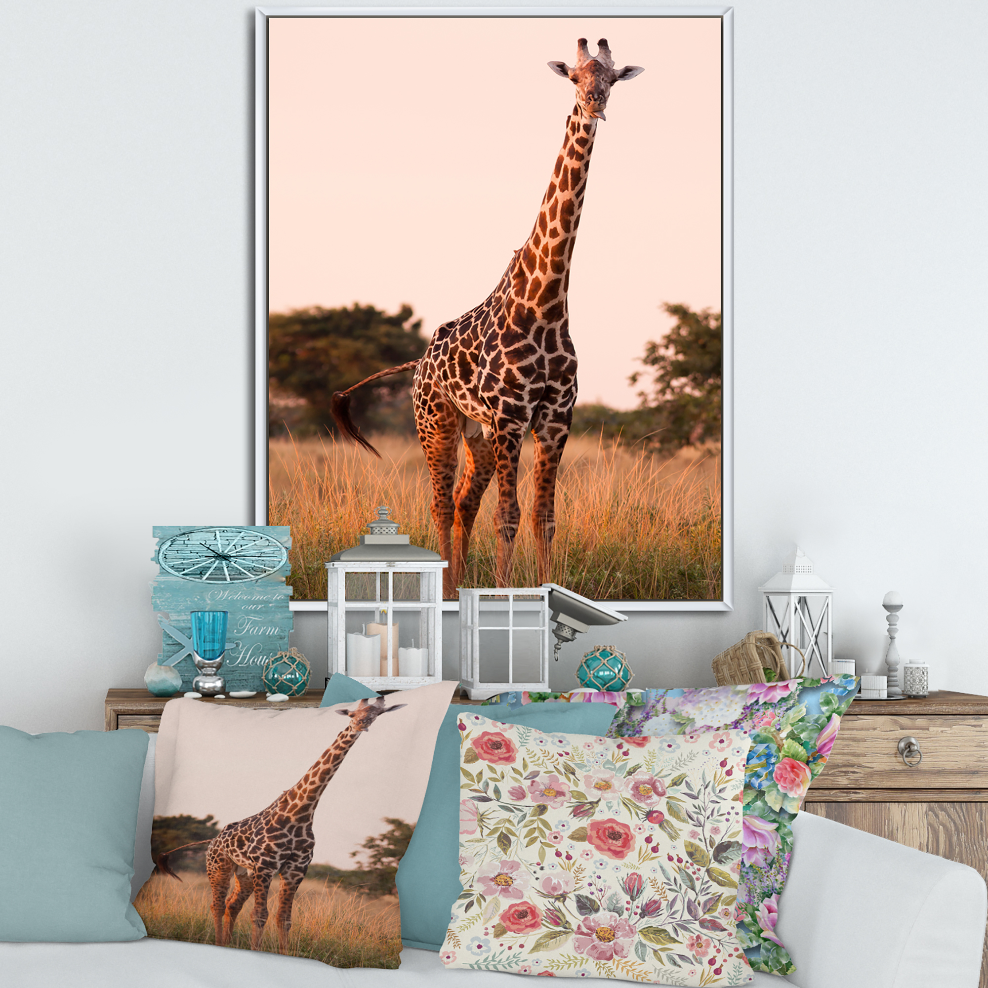 Designart 'African Giraffe In The Wildlife I' Farmhouse Framed Canvas Wall Art Print