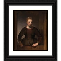 Rembrandt van Rijn 15x17 Black Ornate Wood Framed Double Matted Museum Art Print Titled - Young Woman at an Open Half-Door (1645)