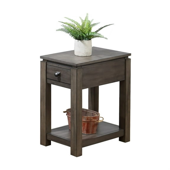 Sunset Trading Shades of Gray Wood Narrow End Table with Drawer & Shelf in Gray