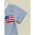 thumbnail image 6 of Toddler Baby Boy 4th of July Outfit Striped and Stars Flag Embroidery Striped Waffle Knit Short Sleeve T Shirt Tops and Shorts Set Summer Clothes, 6 of 9