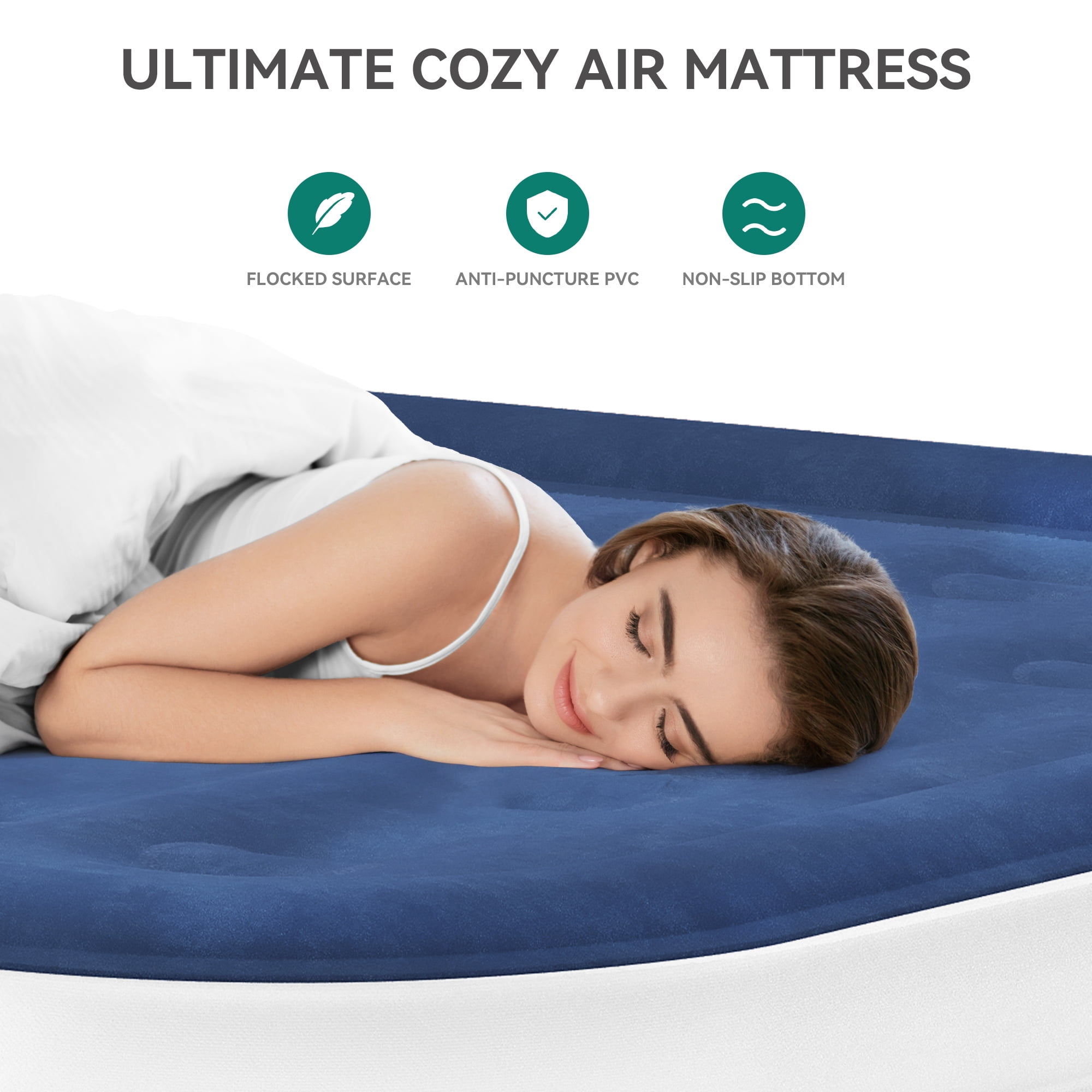 Uforic Queen Size Air Mattress with Integrated Pump, 18" Foldable Air Bed with Travel Bag, Luxury Raised Inflatable Mattresses, Ideal for Home, Travel & Camping  (Blue)