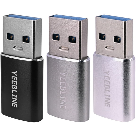 Yeebline USB C to USB Adapter [3 Pack], USB-A Male to USB-C Female Adapter Compatible with iPhone 11 12 13 Pro max, Samsung Galaxy S22  S21 FE Ultra, Google Pixel 6 Pro 5 (Black/Gray/Silver)