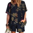 thumbnail image 4 of ICHUANYI Womens Casual Round Neck Print Short Sleeve Tops And Shorts Two Set Suit, 4 of 8