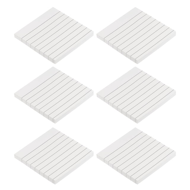Unique Bargains 3' x 3' Lined Sticky Notes, Self-Stick Memo Pads 480 Sheets, White, 6 Pack