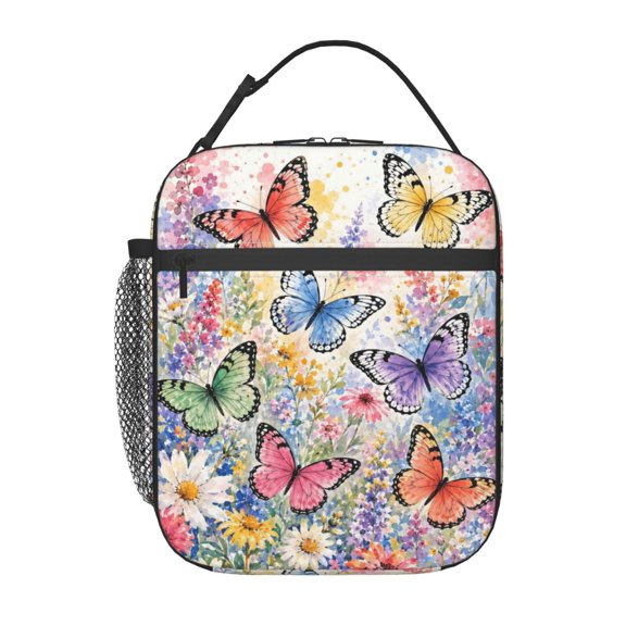 Colorful Butterfly Wildflower Lunch Bag Reusable Thermal Lunch Box with Handle for Women and Men