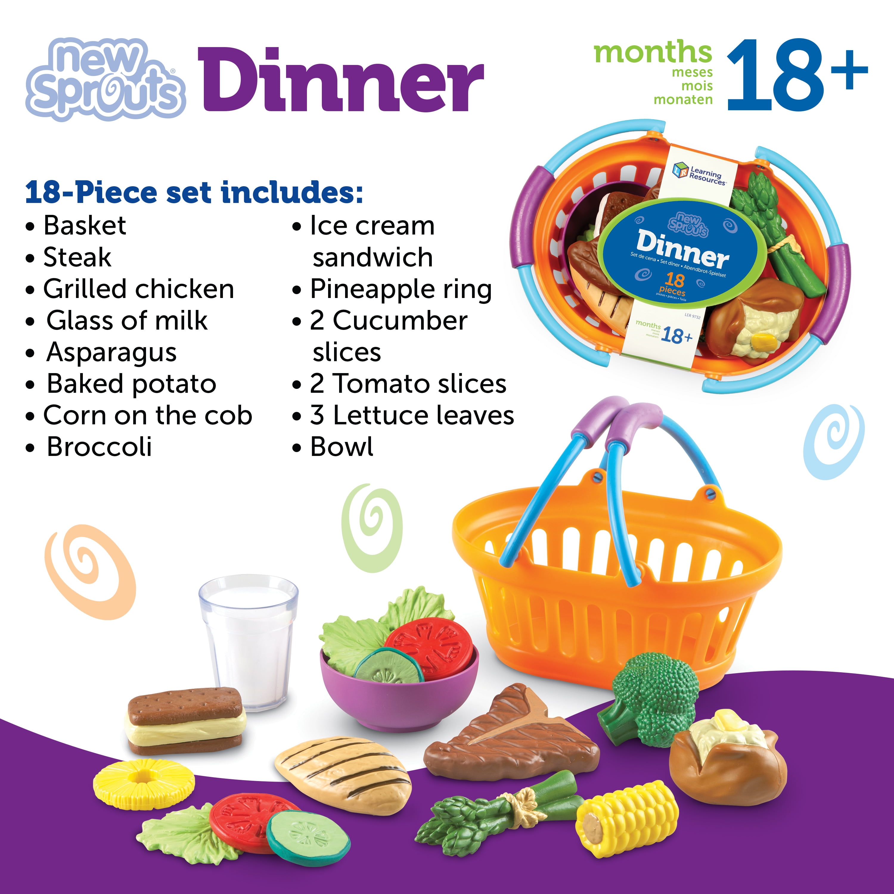 Learning Resources New Sprouts Dinner Basket Playset 18 Pieces Boys And Girls Ages 18mons Food Play Set Pretend Play For Toddlers Walmart Com