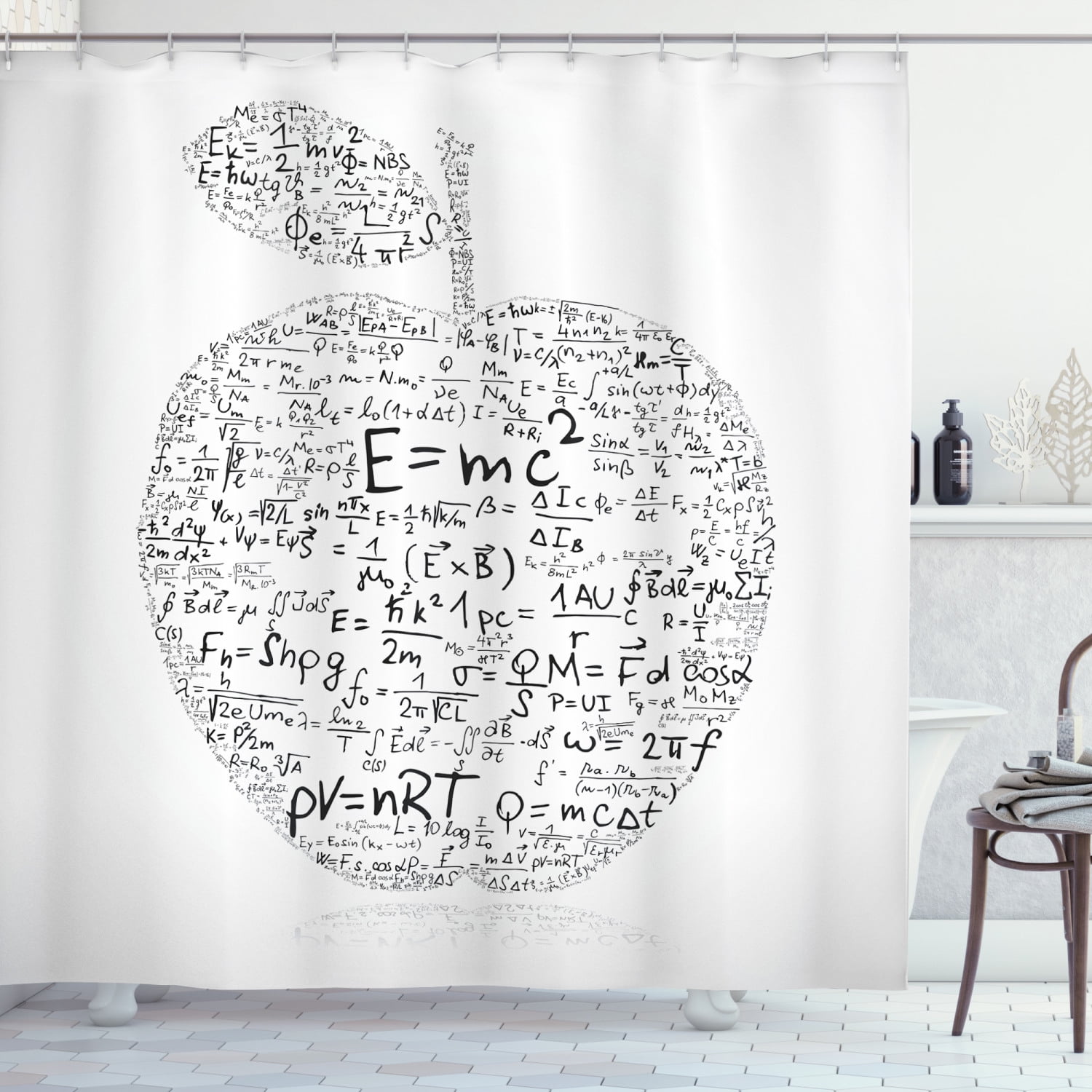 Educational Shower Curtain, Equations and Formulas in the Shape of an Apple Learning Knowledge