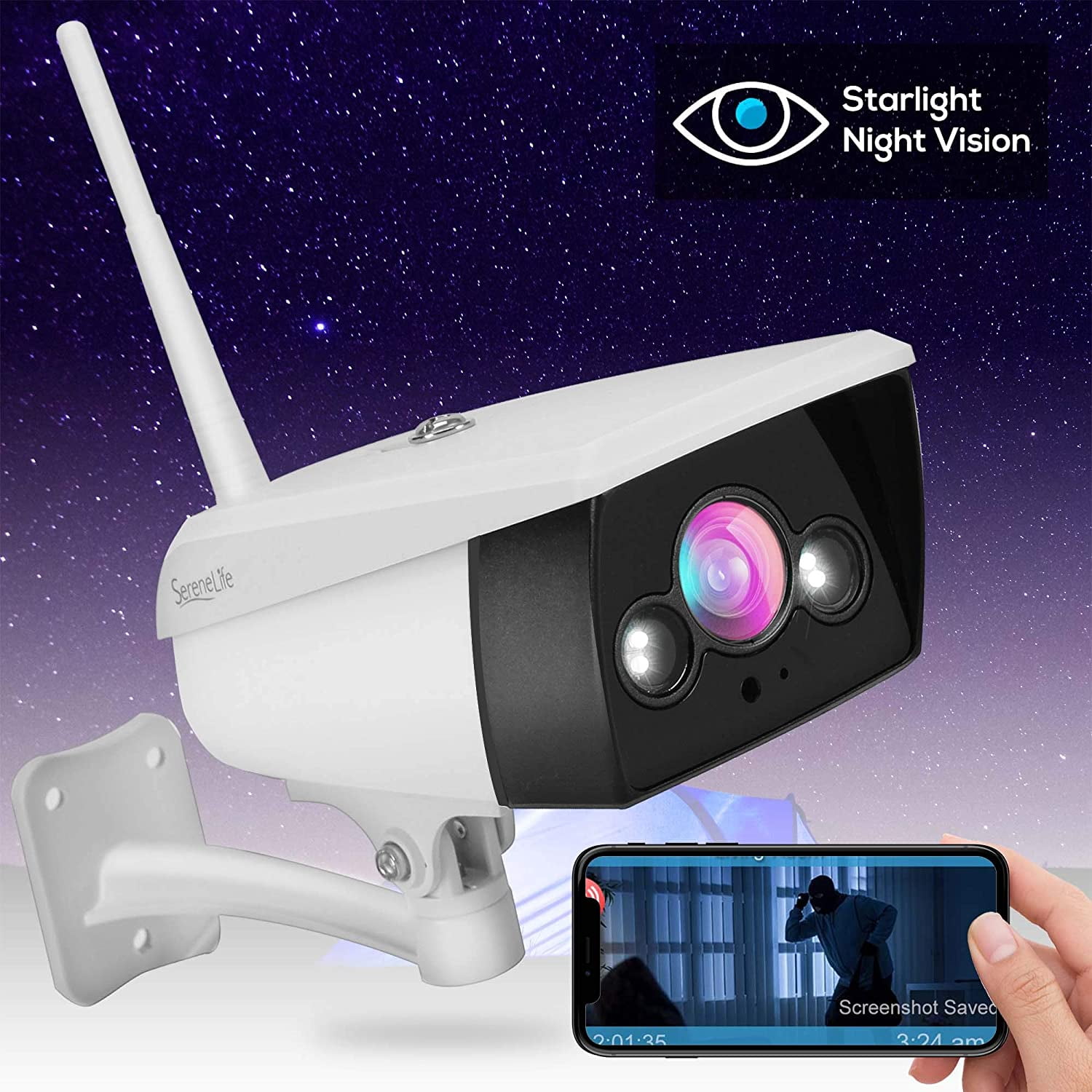 Starlight Night Vision Outdoor Camera Alexa Compatible 2MP HD 1080p