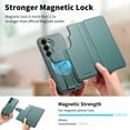 thumbnail image 6 of Detachable Wallet Case for Samsung Galaxy S25 Ultra with RFID Blocking Card Holder, Premium PU Leather Magnetic Stand Shockproof Removable Flip Protective Cover with Wristband, Green, 6 of 14