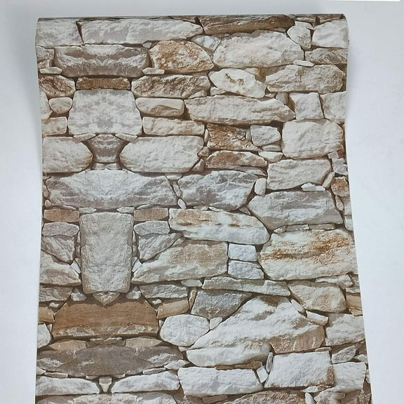 ERDOUY 236"x17.7" 3D Stone Peel and Stick Wallpaper Kitchen Backsplash Brick Wallpaper Removable Self Adhesive Rock Stone Wallpaper Roll Peel and Stick Castle Stone Wallpaper Vinyl Decorations Stick