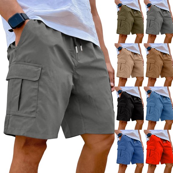 Drawstring Waist Lightweight Cargo Shorts for Men, Loose Straight Cut Multi Pocket Casual Utility Shorts, Quick Dry Comfort Outdoor Vacation Everyday Wear Walking Shorts Dark Gray S