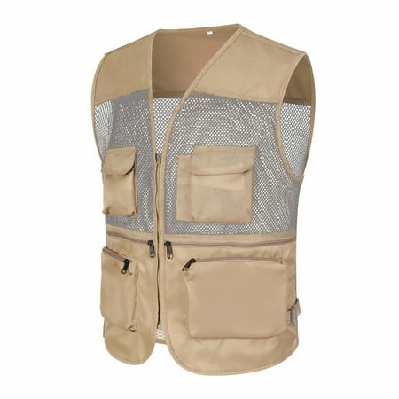 POETANCE Men s Safari Fishing Vest Summer Outdoor Mesh Work Journalist s Vest Jacket Beige XL