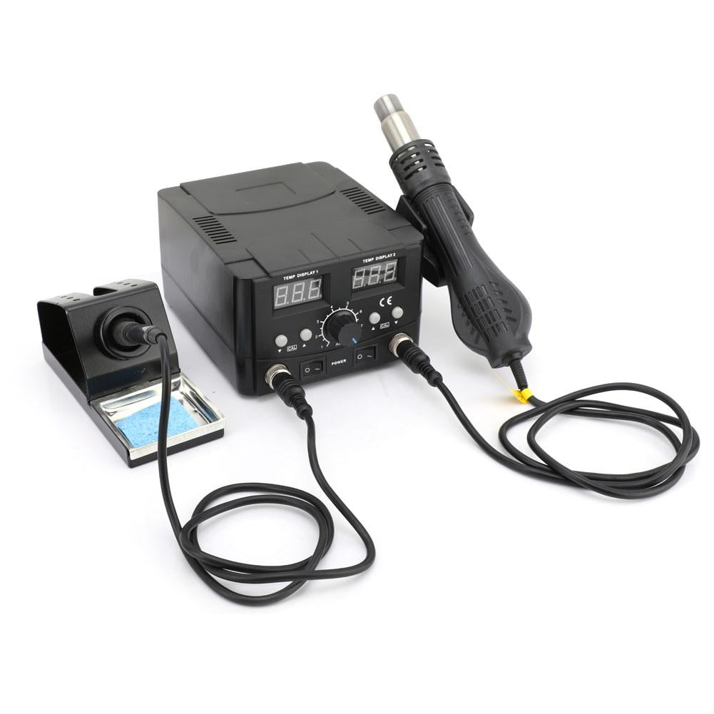 2 in1 SMD Hot Air Rework Station Soldering Iron 11 Tips 4 Nozzles 7 tweezers LED