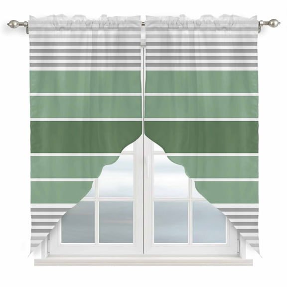 Swag Curtains Valances for Windows, Abstract Retro Striped Short Kitchen Window Curtains Over Sink, Sage Green Gray Cafe Curtains Panel Set Of 2,Rod Pocket, 36 Inches Length