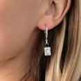 thumbnail image 3 of Gem Stone King 925 Sterling Silver White Moissanite Black Onyx and White Topaz Dangle Earrings for Women (5.70 Cttw, Gemstone Birthstone, Emerald Cut 9X7MM), 3 of 4