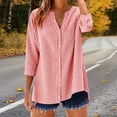 thumbnail image 2 of Women's Casual Loose Fit 3/4 Sleeve Button Up Top Shirts Blouses Plaid Flannel Round Neck V-Neck Solid Color Soft Fabric Business Office Work Vacation Travel Fashion Essential Gift for Women, 2 of 9