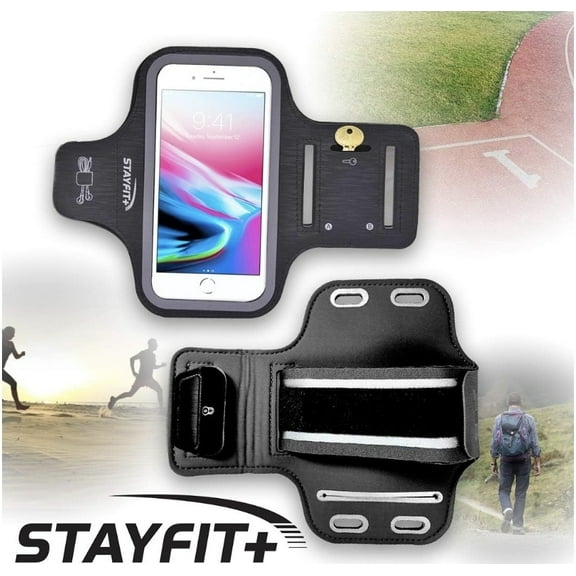 Stayfit Active Cell Phone Fashion Armband for iPhone 8, 7, 7S, 6, 6S, SE, 5 and Samsung Galaxy S9, S8, S7, S6 Phones (Charcoal/Grey, Regular)