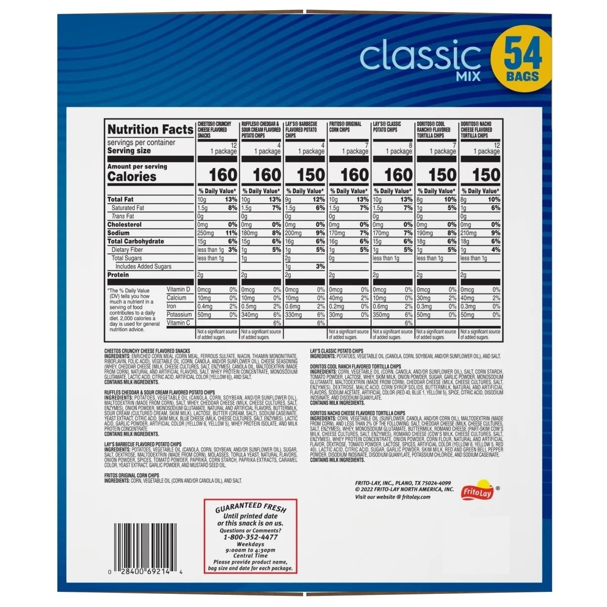 Frito Lay Classic Chips Variety 1 Ounce (54 Count)