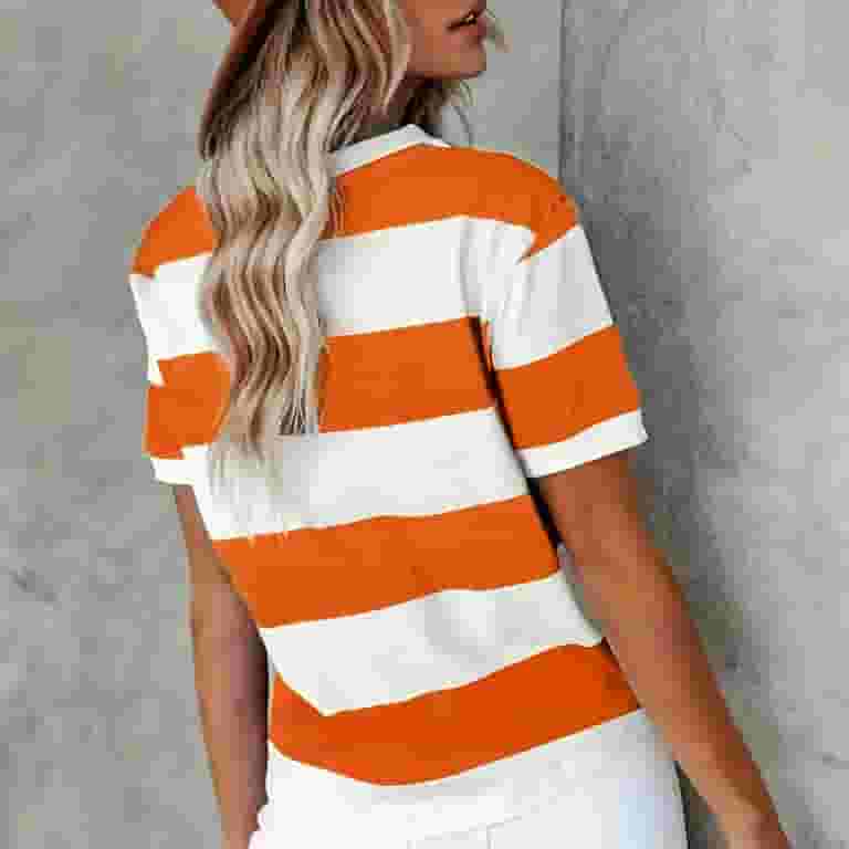 Tシャツ・カットソー No.1130 C stripe loose T (4color) Daznico White and Orange Striped Shirt,Summer Fashion Stripe