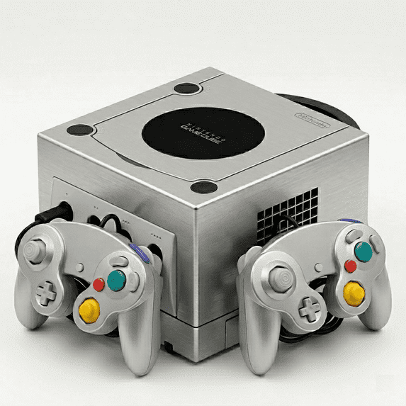 Restored Nintendo Gamecube Game Console with 2 Retrofam Controllers, Platinum