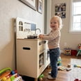 thumbnail image 2 of TLSUNNY Wooden Play Kitchen for Toddlers, Pretend Play Cooking Set with Accessories, Gift for Boys Girls, Cream, 2 of 8