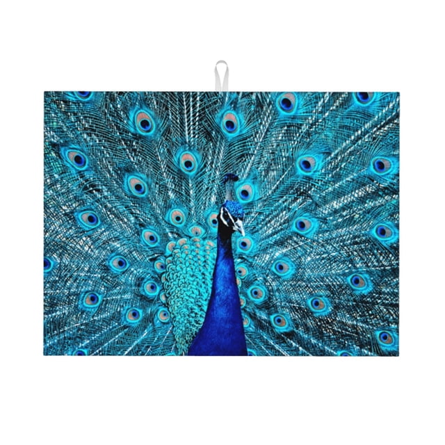 Fotbe Beautiful Blue Peacock Alfombrilla de Secado para Cocina con Estampado, 18x24 Pulgadas
