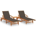 thumbnail image 1 of vidaXL Sun Loungers 2 pcs with Table and Cushions Solid Acacia Wood, 1 of 5
