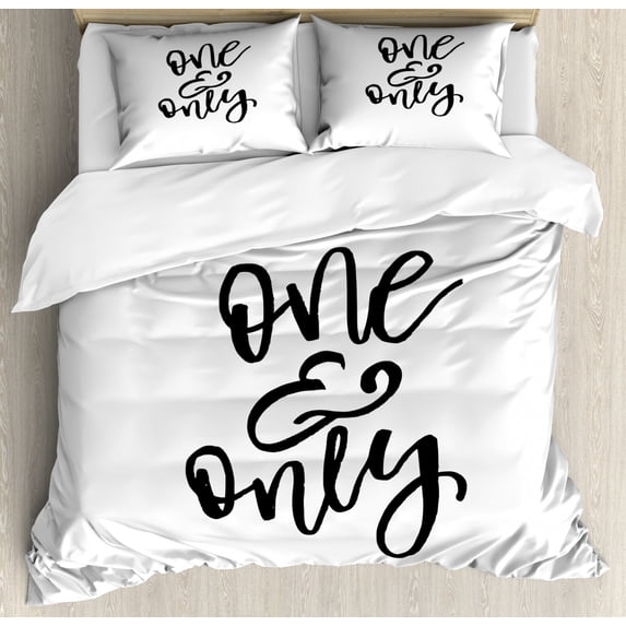 One and Only Saying Duvet Cover Set King Size, Calligraphy in Bold Pencil Strokes Plain but Effective Saying, Decorative 3 Piece Bedding Set with 2 Pillow Shams, Charcoal Grey White, by Ambesonne