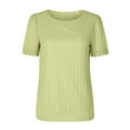 thumbnail image 4 of Fesfesfes Women's Lightweight T-shirt Summer Casual Rounk Neck Puff Short Sleeves with Lace Sweet Blouse Loose Indooor Casual Fashion Tops(Yellow,2XL), 4 of 7