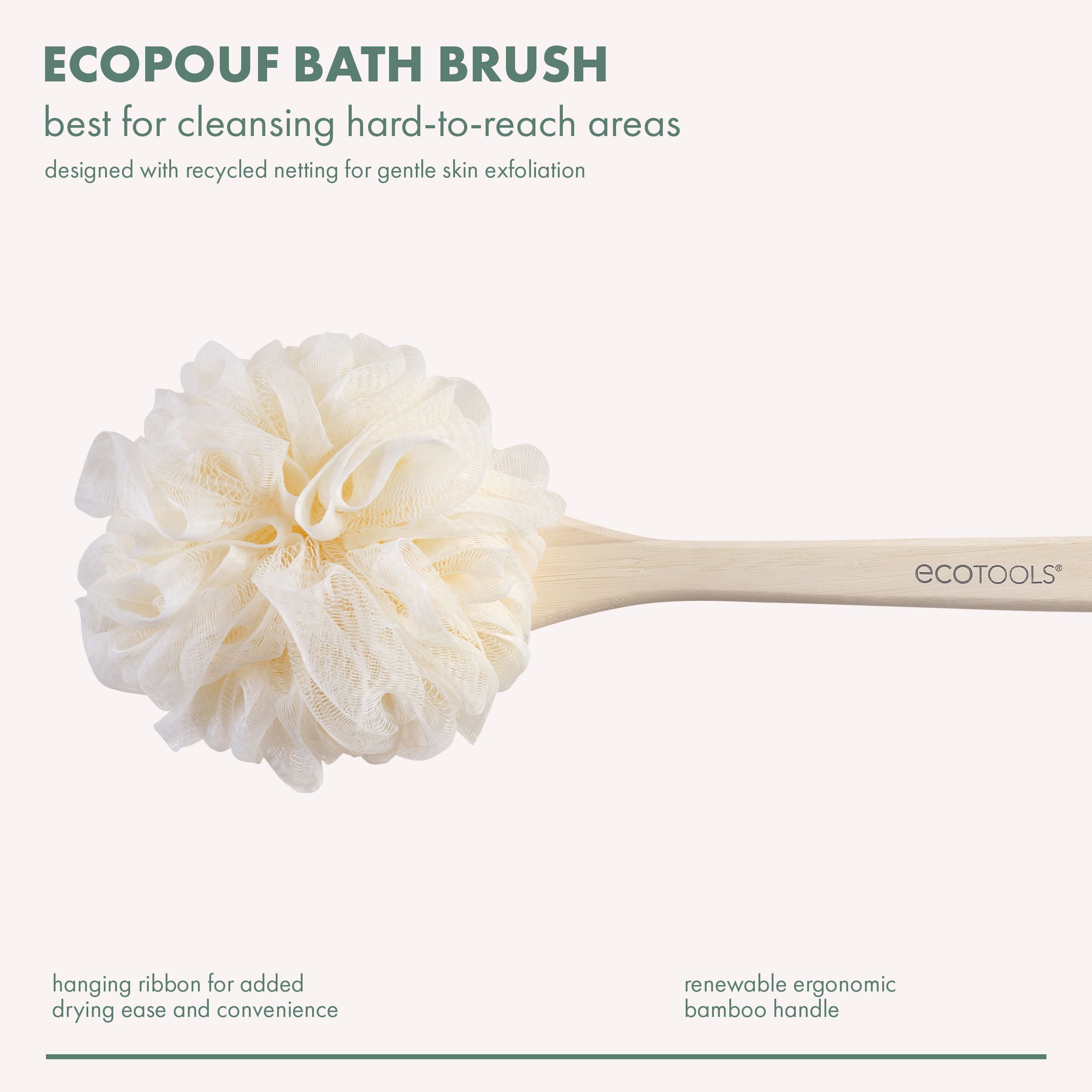 (4 pack) EcoTools EcoPouf Bath Brush, Loofah & Handle, Recycled Mesh Netting, for Adults, 1 Count