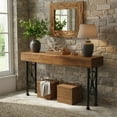 thumbnail image 4 of 55-Inch Farmhouse Console Table With Solid Wood Top, Industrial Narrow Sofa Table For Entryway, Hallway, Foyer, Rustic Brown & Black Metal Frame, 4 of 7