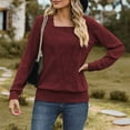 thumbnail image 4 of Yyeselk Going out Sweaters for Women Casual V-Neck Long Sleeves Cozy Blouses Fashion Pure Color Knitted Fit Ladies Warm Sweatshirts Wine XL, 4 of 5