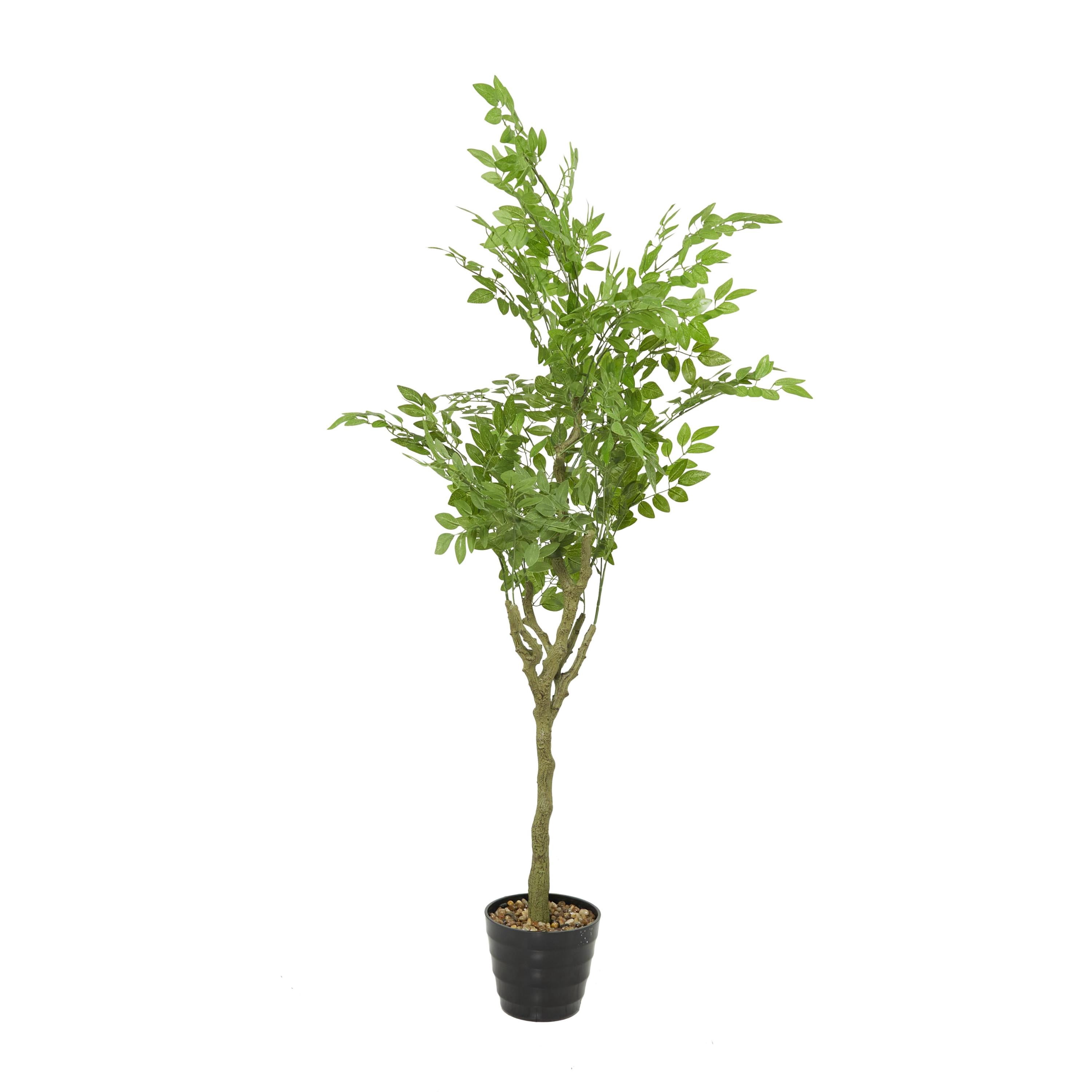 DecMode 61" Artificial Weeping Fig Tree in Realistic Leaves and Black Melamine Pot