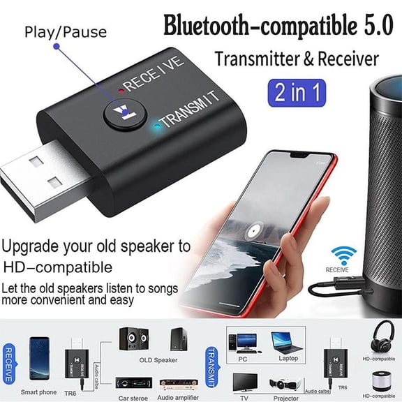 QHUDLV Bluetooth 5.0 Audio Adapter,2‑in‑1 Transmitter Receiver,3.5mm Wireless