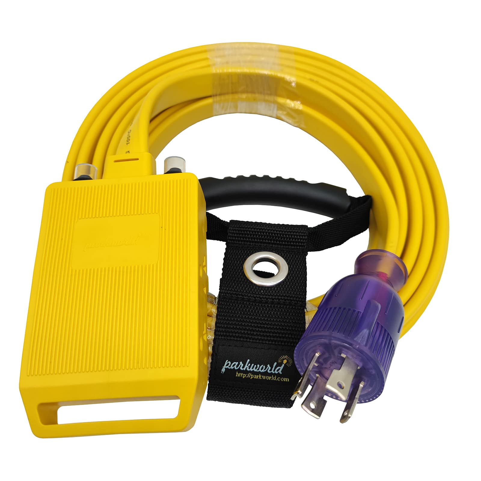 Parkworld 64576 Generator Distribution 4-Prong 30 AMP NEMA L14-30P to 5-20R Four-outlets (T-Blade 5-15R) Flat Extension Cord with 2 of 20amp Circuit Breaker (25FT)