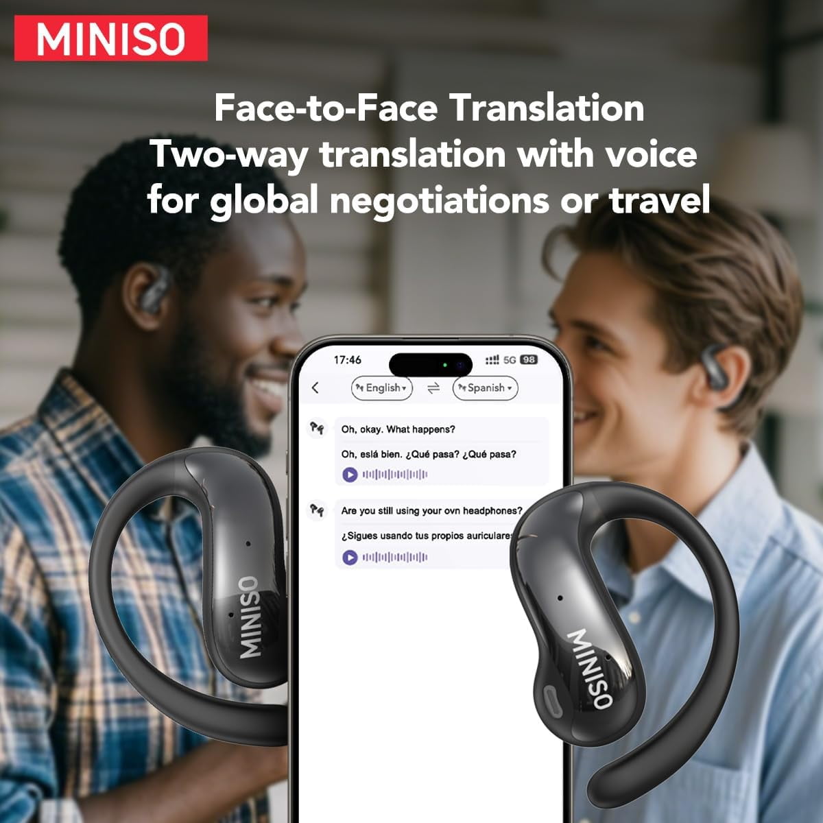 MINISO MS188 Earbuds Wireless Bluetooth 5.4 Earpphones AI Translation Earbuds Real Time Supports 135 languages with LCD Touch Screen